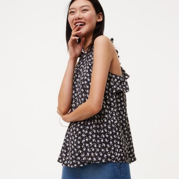LOFT Floral Ruffle Back Shell Top - Picture 2 of 6